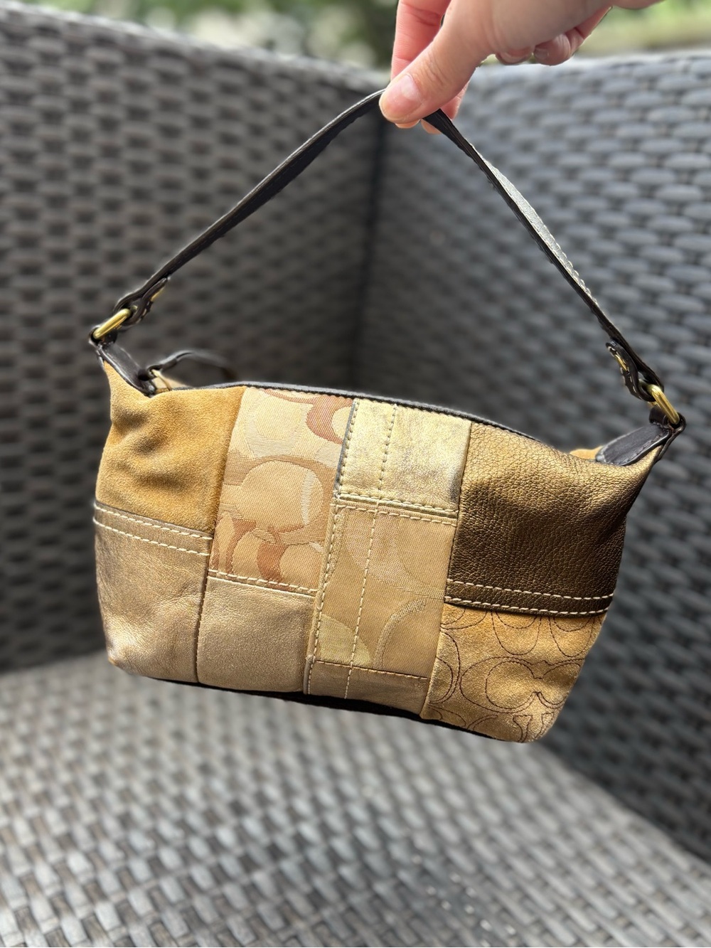 Vintage Coach Y2K Patchwork Metallic Suede Demi Pouch Mini Bag Fair Conditon